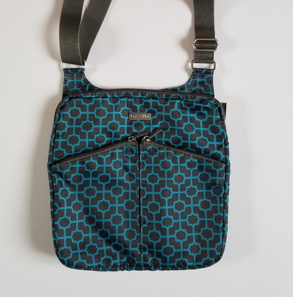 Baggalini NWOT Gray/Aqua Adjustable Crossbody Bag
